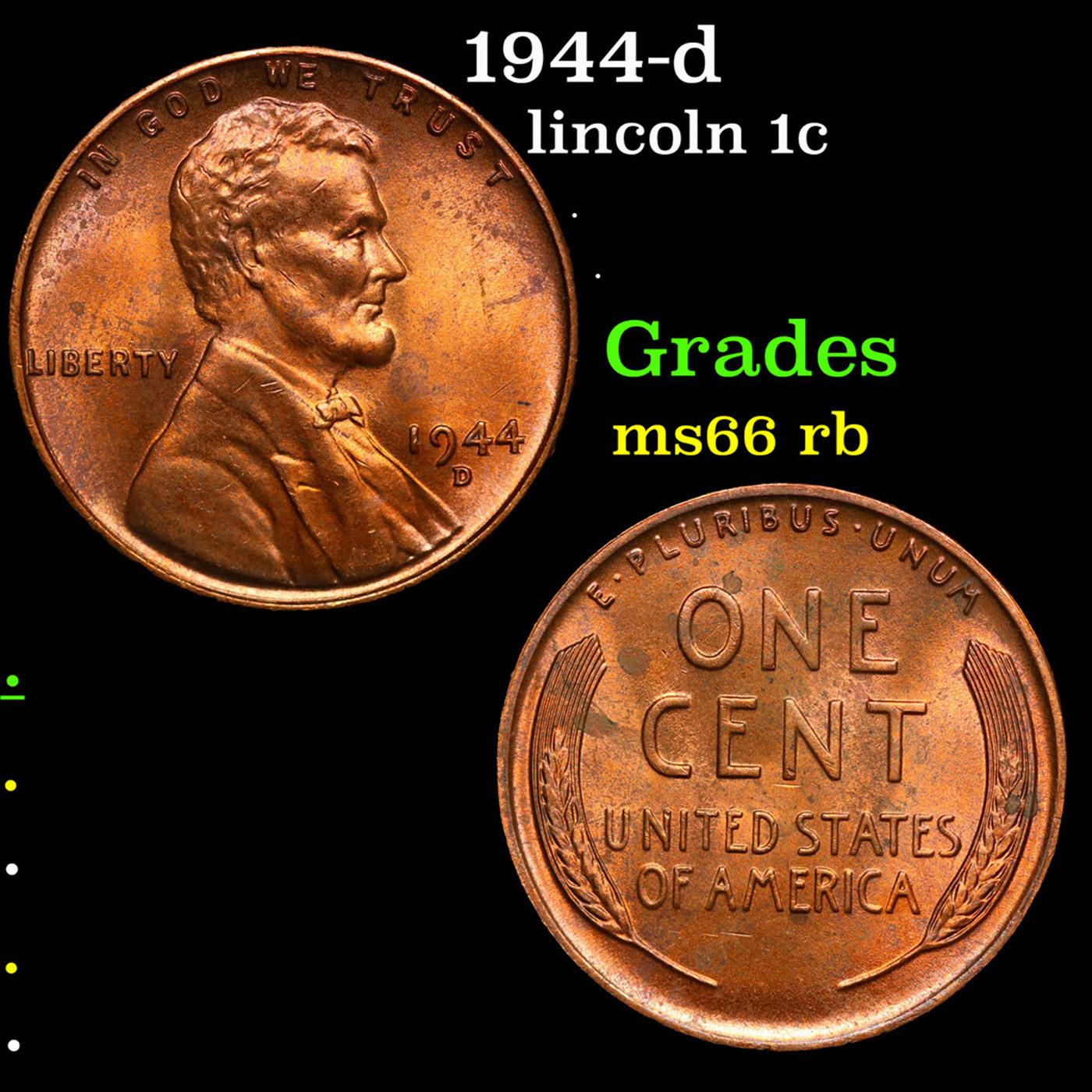 1944-d Lincoln Cent 1c Grades GEM+ Unc RB