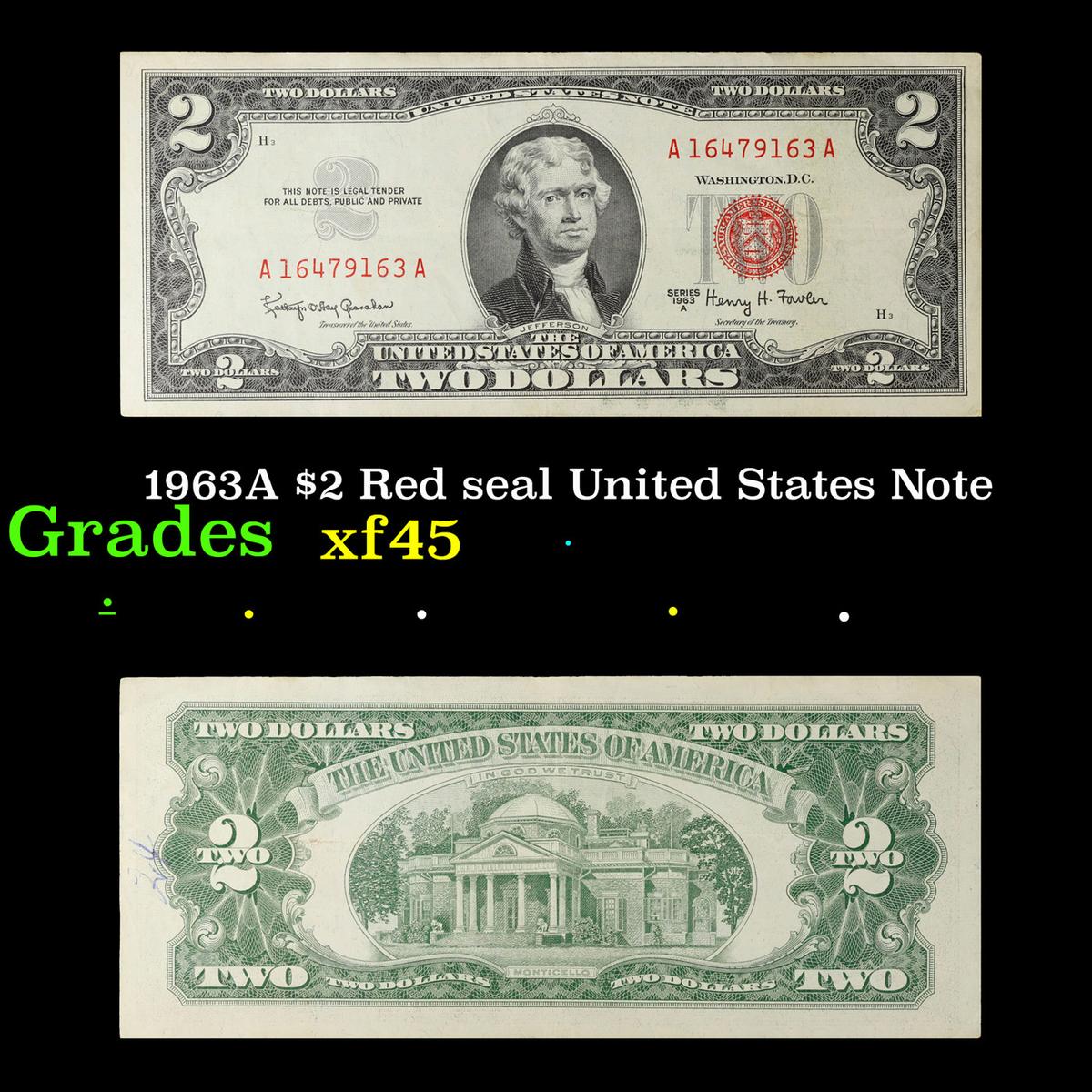 1963A $2 Red seal United States Note Grades xf+