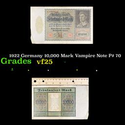 1922 Germany 10,000 Mark Vampire Note P# 70 Grades vf+