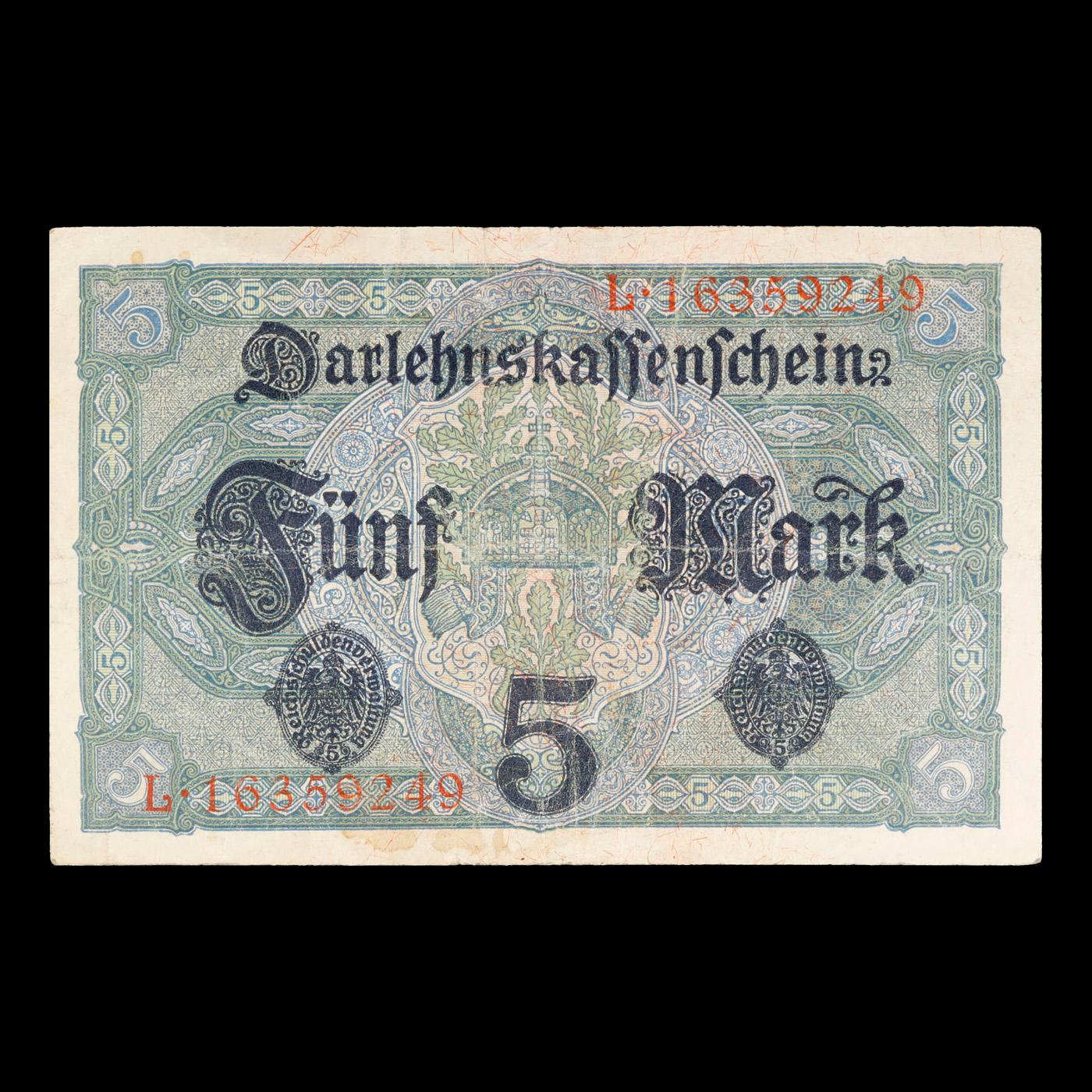 1917 Imperial germany 5 Mark Note P# 56B Grades vf++