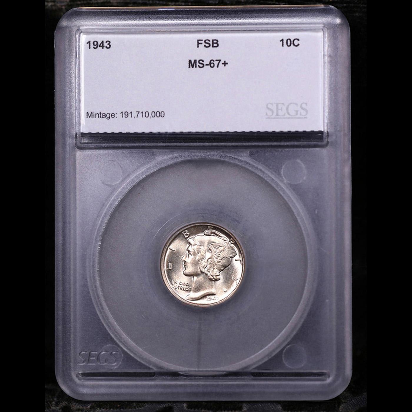 ***Auction Highlight*** 1943-p Mercury Dime Near TOP POP! 10c Graded ms67+ fsb BY SEGS (fc)