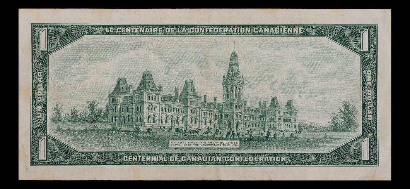 1967 Centennial Issue Canada 1 Dollar Banknote P# 84b Grades Choice AU/BU Slider
