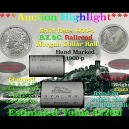 ***Auction Highlight*** Full solid date 1900-P Au/Bu Slider Morgan silver dollar roll, 20 coins (fc)