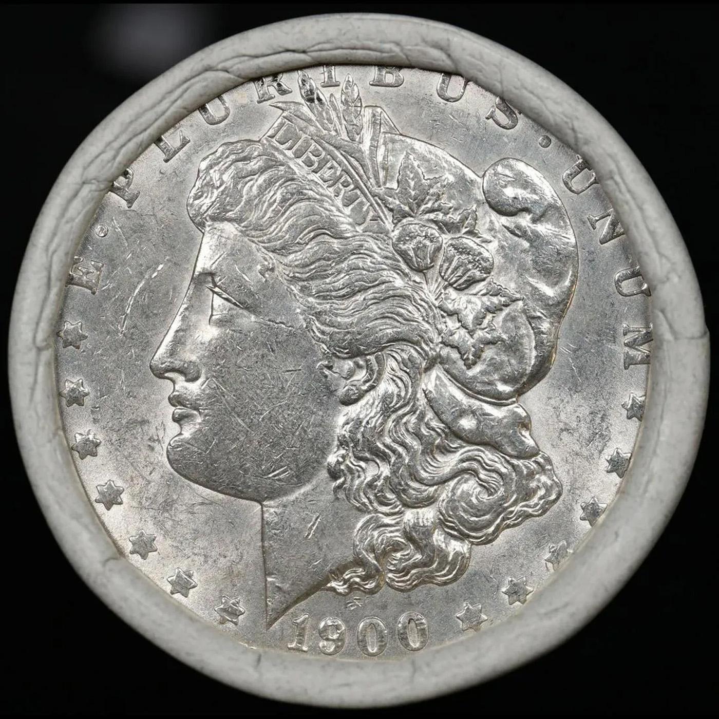 ***Auction Highlight*** Full solid date 1900-P Au/Bu Slider Morgan silver dollar roll, 20 coins (fc)