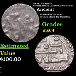 854-1011 AD Habbari Emirate Abbasid Caliphate Silver Damma Grades Choice Unc