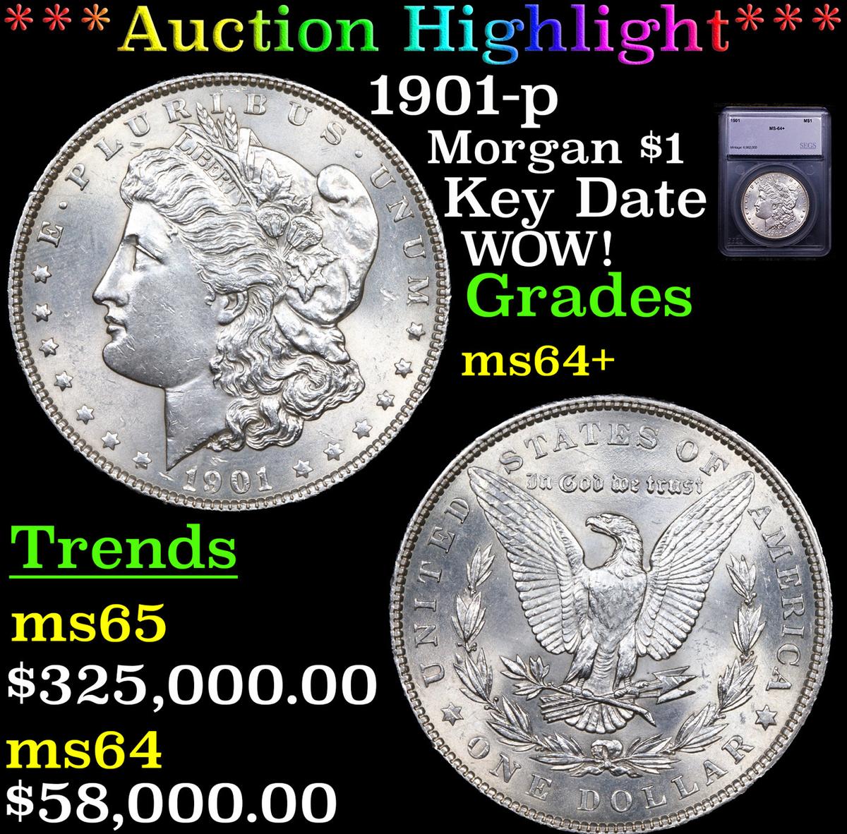***Auction Highlight*** 1901-p Morgan Dollar $1 Graded ms64+ By SEGS (fc)