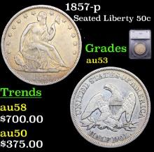 1857-p Seated Half Dollar 50c Graded au53 By SEGS