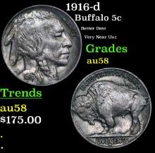 $ 1916-d Buffalo Nickel 5c Grades Choice AU/BU Slider