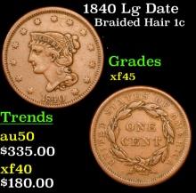 1840 Lg Date Braided Hair Large Cent 1c Grades xf+
