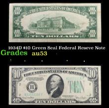 1934D $10 Green Seal Federal Reseve Note Grades Select AU