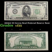 1934A $5 Green Seal Federal Reseve Note Grades vf++