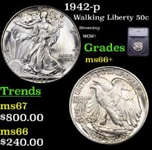 1942-p Walking Liberty Half Dollar 50c Graded ms66+ By SEGS
