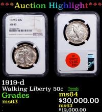 $ ***Auction Highlight*** NGC 1919-d Walking Liberty Half Dollar 50c Graded ms63 By NGC (fc)