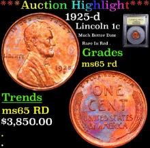***Auction Highlight*** 1925-d Lincoln Cent 1c Graded GEM Unc RD BY USCG (fc)