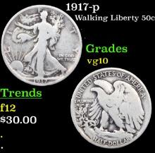 1917-p Walking Liberty Half Dollar 50c Grades vg+