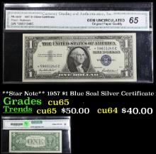 **Star Note** 1957 $1 Blue Seal Silver Certificate Graded cu65 By CGA