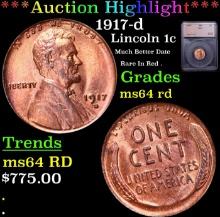 $ ***Auction Highlight*** 1917-d Lincoln Cent 1c Graded ms64 rd By SEGS (fc)