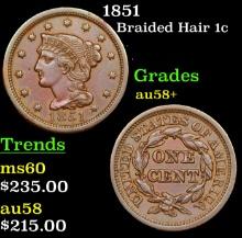 1851 Braided Hair Large Cent 1c Grades Choice AU/BU Slider+