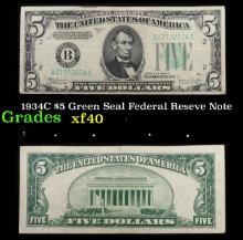 1934C $5 Green Seal Federal Reseve Note Grades xf