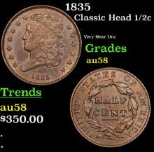 1835 Classic Head half cent 1/2c Grades Choice AU/BU Slider