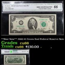 **Star Note** 2003 $2 Green Seal Federal Reserve Note Graded cu66 By CGA