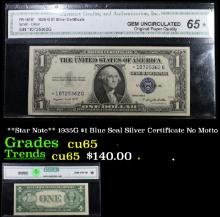 **Star Note** 1935G $1 Blue Seal Silver Certificate No Motto Graded cu65 By CGA
