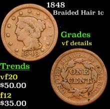 1848 Braided Hair Large Cent 1c Grades vf+ Details