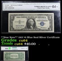 **Star Note** 1957 $1 Blue Seal Silver Certificate Graded cu64 By CGA