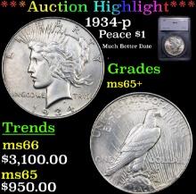 ***Auction Highlight*** 1934-p Peace Dollar $1 Graded ms65+ By SEGS (fc)