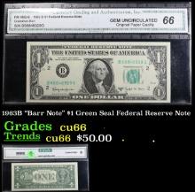1963B "Barr Note" $1 Green Seal Federal Reserve Note Graded cu66 By CGA