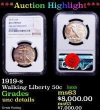 $ ***Auction Highlight*** NGC 1919-s Walking Liberty Half Dollar 50c Graded unc details By NGC (fc)
