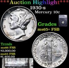 ***Auction Highlight*** 1930-s Mercury Dime 10c Graded ms65+ FSB By SEGS (fc)