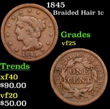 1845 Braided Hair Large Cent 1c Grades vf+