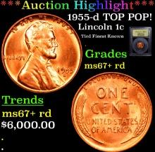 ***Auction Highlight*** 1955-d Lincoln Cent TOP POP! 1c Graded GEM++ RD BY USCG (fc)