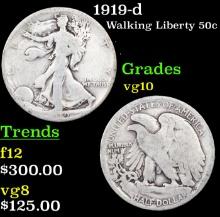 1919-d Walking Liberty Half Dollar 50c Grades vg+