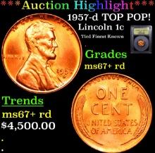 ***Auction Highlight*** 1957-d Lincoln Cent TOP POP! 1c Graded GEM++ RD BY USCG (fc)
