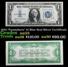 1934 "Funnyback" $1 Blue Seal Silver Certificate Grades Select AU