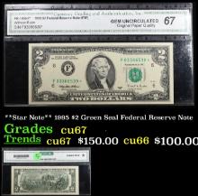 **Star Note** 1995 $2 Green Seal Federal Reserve Note Graded cu67 By CGA