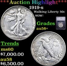 ***Auction Highlight*** 1919-s Walking Liberty Half Dollar 50c Graded au58+ By SEGS (fc)