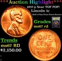 ***Auction Highlight*** 1957-p Lincoln Cent Near TOP POP! 1c Graded GEM++ Unc RD BY USCG (fc)