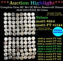 ***Auction Highlight*** Complete Gem BU Set Of Silver Roosevelt Dimes 1946-1964 P,D, & S 48 Coins (f