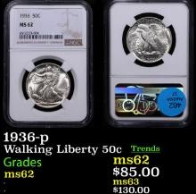 $ NGC 1936-p Walking Liberty Half Dollar 50c Graded ms62 BY NGC