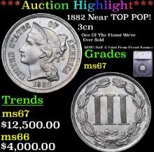 ***Auction Highlight*** 1882 Three Cent Copper Nickel Near TOP POP! 3cn Graded ms67 By SEGS (fc)