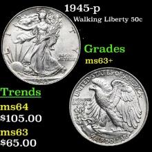 $ 1945-p Walking Liberty Half Dollar 50c Grades Select+ Unc