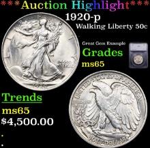 ***Auction Highlight*** 1920-p Walking Liberty Half Dollar 50c Graded ms65 By SEGS (fc)