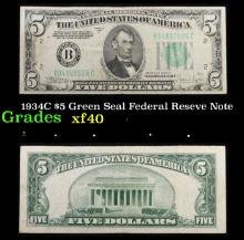 1934C $5 Green Seal Federal Reseve Note Grades xf