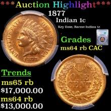 $ ***Auction Highlight*** PCGS 1877 Indian Cent 1c Graded ms64 rb CAC BY PCGS (fc)