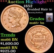 ***Auction Highlight*** 1852 Braided Hair Large Cent 1c Graded ms65+ bn By SEGS (fc)