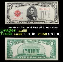 1928B $5 Red Seal United States Note Grades Choice AU
