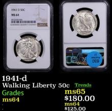 $ NGC 1941-d Walking Liberty Half Dollar 50c Graded ms64 By NGC